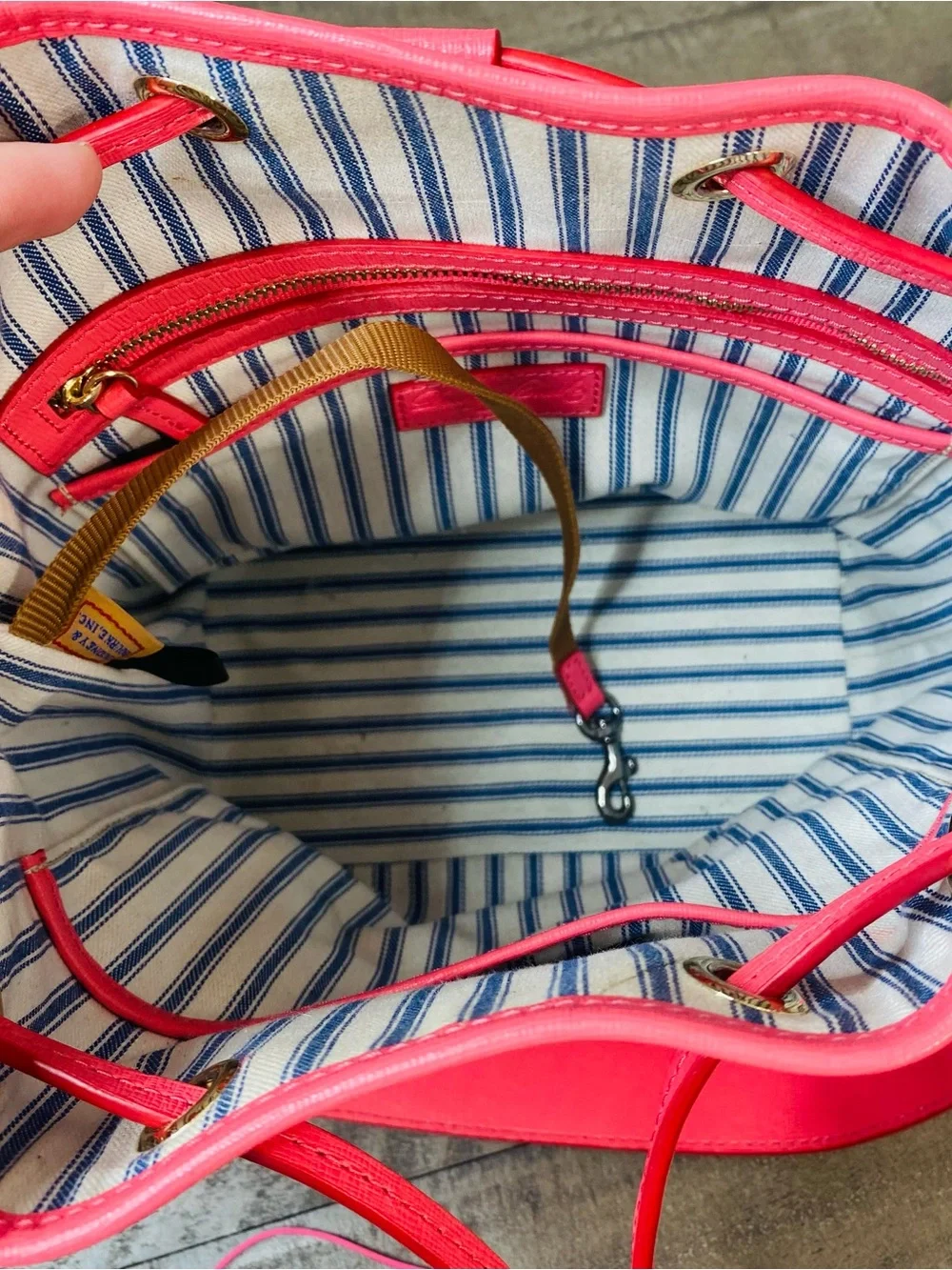 Dooney & Bourke Saffiano Leather Drawstring Bucket Bag Hot Pink Neon